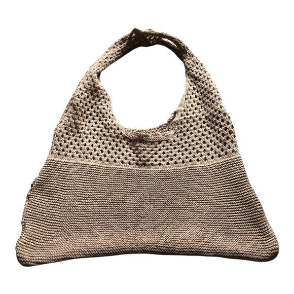 Set of 3 Knit Crochet Tote Bags Black Beige Cream Mesh Slouchy Hobo Reusable - Picture 6 of 11